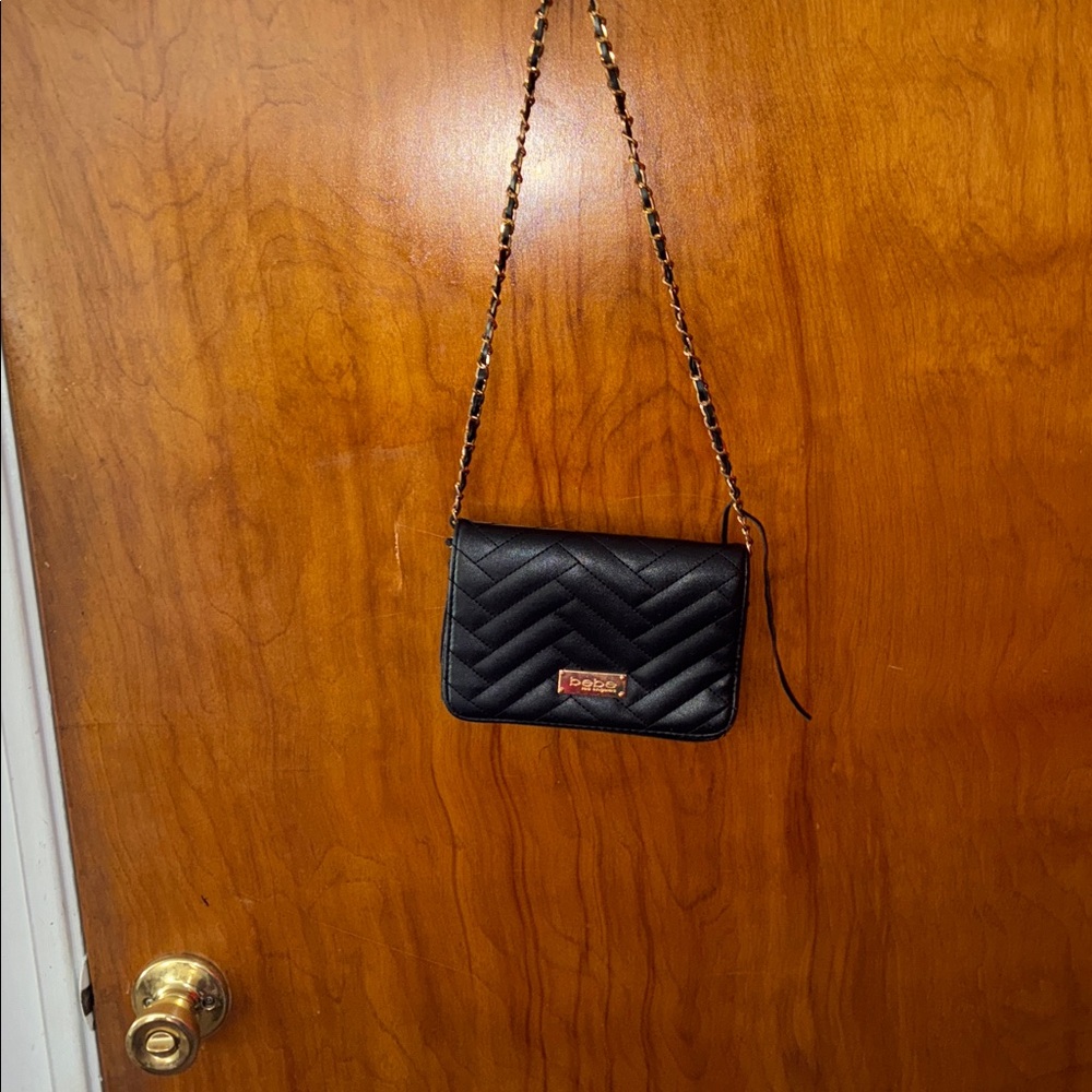 Bebe Black Quilted Bag with Gold Accent